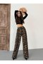 Women's Leopard Fabric Lycra Palazzo Loose Wide Leg Pants - 7