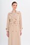 Double Breasted Leopard Pattern Lined Water Repellent Long Trench Coat Bej 6747 - 3
