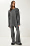 Comfortable Ribbed Knitted Blouse and Pants Set Anthracite Lrg0014
