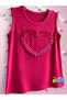 Girl's Double Summer Suit Heart Embroidered Fuchsia Sleeveless T-Shirt Shorts Suit - 6