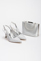 Silver Cornered Women's Style Heeled Special Edition Evening Dress Shoes and Bag Combinations - 2