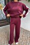 Burgundy Striped Comfortable Knitwear Set 10217 R1-G-K1 - 5