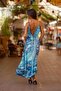 Turquoise Color Gold Detailed Front Back V Neck Ruffle Detailed Silk Dress - 6
