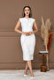Double Fabric Design Pencil Dress - White