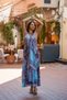 Purple Color Gold Detailed Front Back V Neck Ruffle Detailed Silk Dress - 4