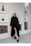 Women's Button Detailed Belted Long Wide Cut Trench Coat - 3