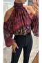 Patterned Chiffon Cold-Shoulder Blouse - 3