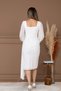 Atlas Fabric Bead Detailed Chiffon Sleeve Pencil Dress - WHITE - 8