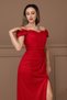 Glittery Tulle Ruched Detail Long Evening Dress - Red - 4
