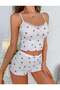 Arias Closet White Strawberry Patterned Suspender Shorts Pajama Set