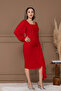 Atlas Beaded Detailed Chiffon Sleeve Pencil Long Dress - Red - 7