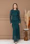 Tulle Ruched Detail Pencil Long Dress - Emerald Green