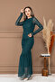 Tulle Ruched Detail Pencil Long Dress - Emerald Green - 6