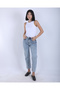 Women's Blue Snow Wash Cut-Off Leg Boy Fit Jean Denim Pants - 4