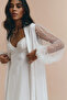 Silky Satin Long Bridal Robe with Pearl Detail Sleeves - 3
