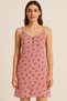 Women's Red Striped Bird Print Nightdress Dress with Strap - Comfortable Cotton Home Wear