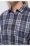 Relax Fit Shirt Neck Plaid Women's Navy Blue Long Sleeve Shirt - 4