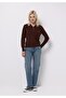 Slim Fit Polo Neck Plain Women's Brown Sweater - 3