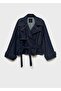 Short Denim Trench Coat with Belt - 3