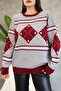 Round Crew Neck Long Sleeve Loose Comfortable Fit Square Diamond Pattern Jacquard Winter Knitwear Sweater - 5