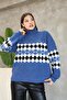 Turtleneck Long Sleeve Ankle Elastic Loose Comfortable Wide Fit Argyle Jacquard Pattern Winter Knitwear Sweater - 6
