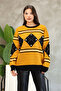 Round Crew Neck Long Sleeve Loose Comfortable Fit Square Diamond Pattern Jacquard Winter Knitwear Sweater - 7