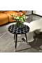 Modern Round Side Table with LED Lights, Hexagon Pattern Top, Black Metal Legs with Gold Tips - 7