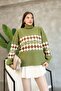 Turtleneck Long Sleeve Ankle Elastic Loose Comfortable Wide Fit Argyle Jacquard Pattern Winter Knitwear Sweater - 5