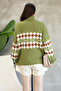 Turtleneck Long Sleeve Ankle Elastic Loose Comfortable Wide Fit Argyle Jacquard Pattern Winter Knitwear Sweater - 2