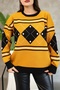 Round Crew Neck Long Sleeve Loose Comfortable Fit Square Diamond Pattern Jacquard Winter Knitwear Sweater - 5
