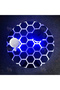 Modern Round Side Table with LED Lights, Hexagon Pattern Top, Black Metal Legs with Gold Tips - 5