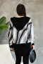 V-Neck Hooded Buttoned Furry Long Sleeve Crumpled Pattern Color Gradient Winter Midi Length Knitwear Cardigan - 2