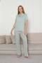 Front Buttoned Women's Pajama Set - Water Green Short Sleeve Lycra Rink Viscose 2872Ky - 4