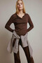 تي شيرت نسائي بأكمام طويلة من Coool Fitted Basic Plain Ribana بني E7680AX/BN539 - 3