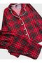 Boys' Cotton Suede Fabric Red Plaid Patterned Shirt Collar Buttoned Sleep Band Pajama Set - 3