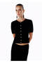 Button Closure Black Knitwear Top - 4