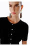 Button Closure Black Knitwear Top - 2