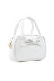 Crinkle Textured White Shk217 Bow Faux Leather, Single Compartment, Zippered, Hand, Arm and Shoulder Bag - 2