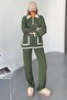 Khaki Modal Fabric Cotton Double Suit Women - Comfortable Stylish Bottom Top Suit - Zipper Collar Pocket - 5