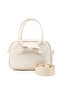 Crinkle Textured Cream Shk217 Bow Faux Leather, Single Compartment, Zippered, Hand, Arm and Shoulder Bag