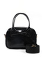 Crinkled Textured Black Shk217 Bow Faux Leather, Single Compartment, Zippered, Hand, Arm and Shoulder Bag