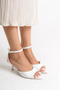 White Patent Leather Pointed Toe Buckle Women's Heeled Shoes