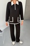 Black Modal Fabric Cotton Double Suit Women - Comfortable Stylish Bottom Top Suit - Zipper Collar Pocket