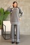Stand-Up Round Neck Long Sleeve Stripe Sweater Elastic Waist Straight Leg Pants Soft Knitwear Two-Piece Set - 3