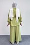 Double Set with Gathered Balloon Sleeves, Belt Detail Blouse and Wide Leg Pants 8882 - Green - 5