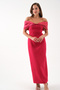 Women's Burgundy Slim Fit Boat Neck Pearl Detailed Promise Engagement Wedding Evening Dress - 3