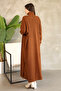 Turtleneck Long Sleeve Ankle-Length Solid Color Dress and Openwork Batwing Sleeve Knit Cardigan Two-Piece Set - 2