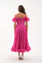 Women's Fuchsia Slim-Fit Collar-Detail Midi Evening Dress - 5