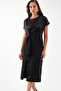 Women's Black Slim Fit Slit Midi Satin Dress - 2