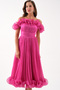 Women's Fuchsia Slim-Fit Collar-Detail Midi Evening Dress - 3